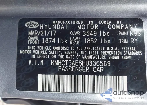 2017 Hyundai Accent Se z USA, uszkodzony, nr VIN KMHCT5AE8HU336569